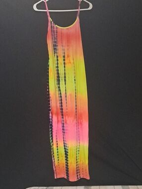 Neon Tie-Dye Maxi Slip Dress - Pink, Yellow, Black